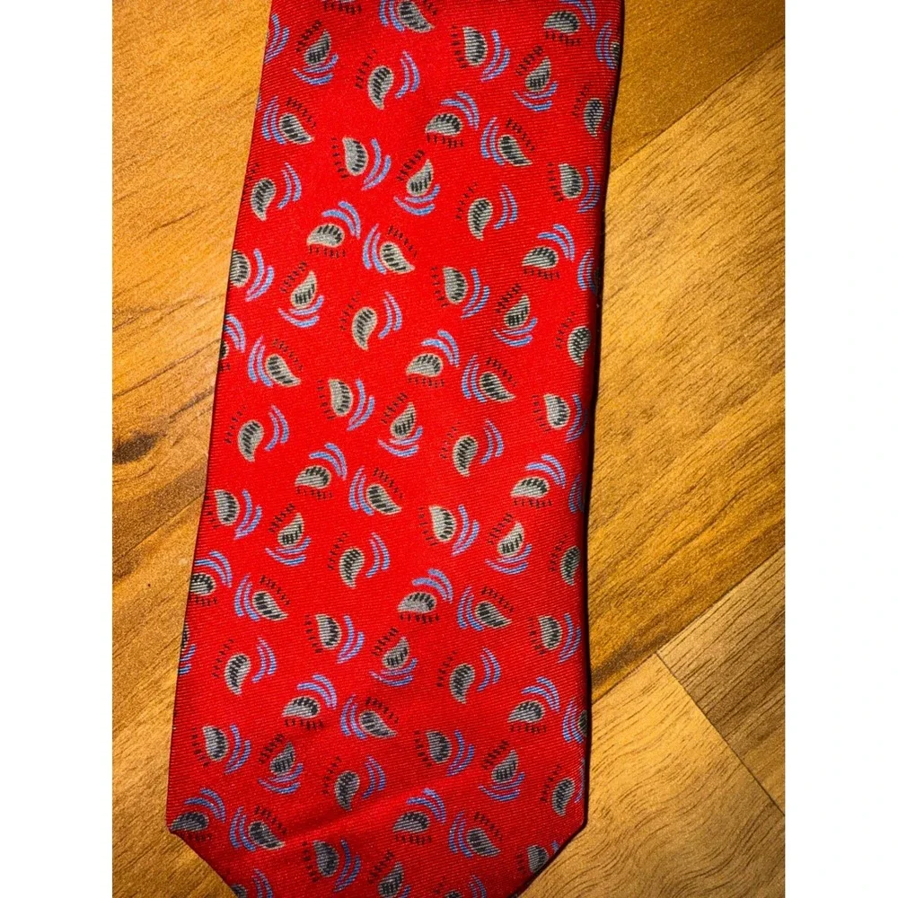 Red Silk Necktie Abstract Pattern Made in Italy Men's Fashion Accessory‎ retro
